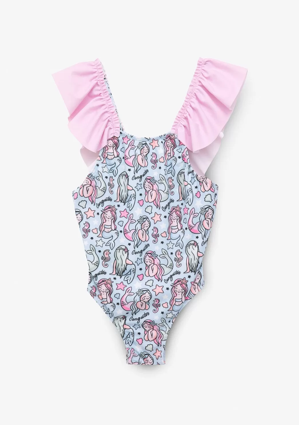 Flash Sale Bañador Niña Con Estampado De Sirena Azul Claro Y Coletero Baño