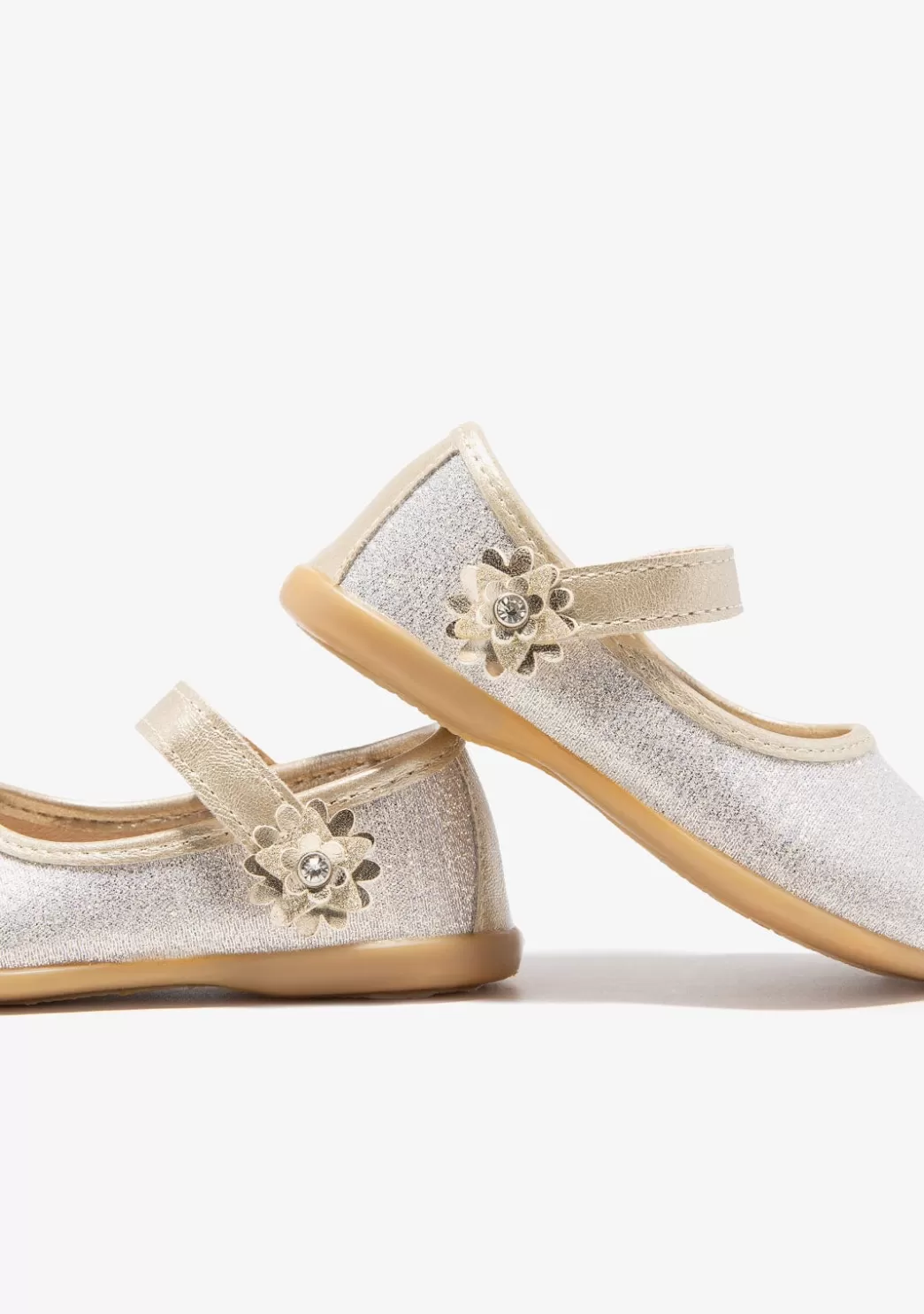 Cheap Bailarinas De Bebé Flor Glitter Oro Bailarinas | Zapatos De Ceremonia