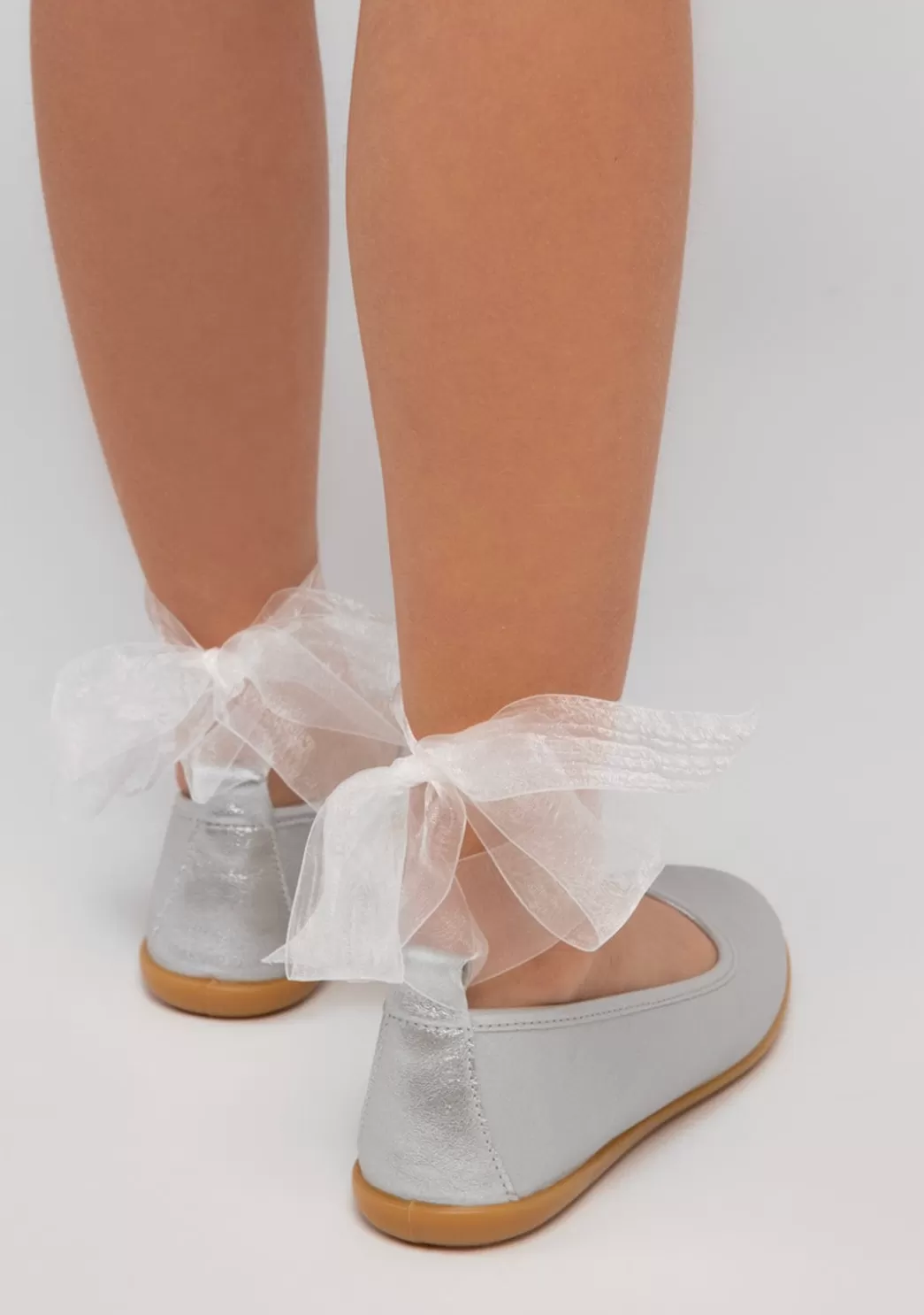 Fashion Bailarinas De Niña Lazo Metalizado Plata Zapatos De Ceremonia | Bailarinas