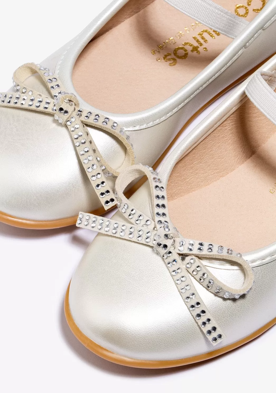 Flash Sale Bailarinas Lazo Strass Blanco Zapatos De Ceremonia | Bailarinas