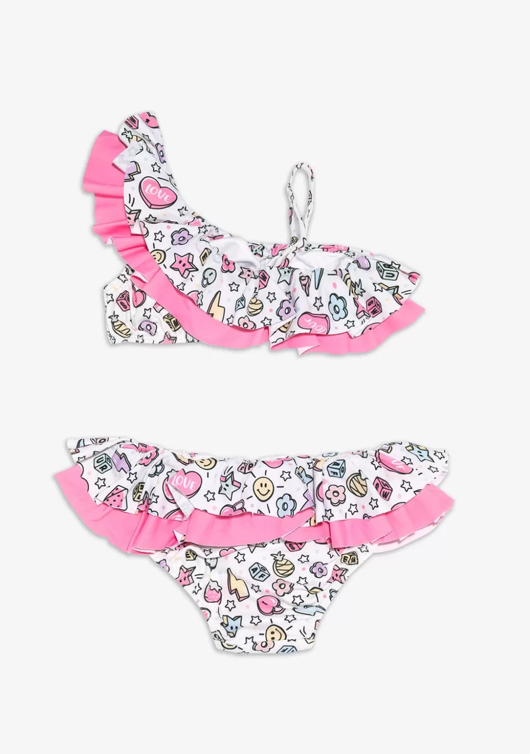 Store Bikini Estampado De Cuentas Blanco De Niña Baño