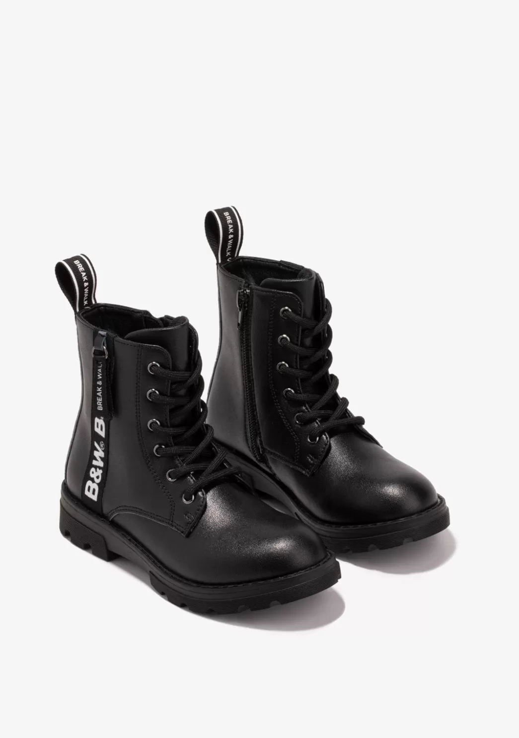 New Botas De Niña Militares Logo Negro B&W Botas | Botas