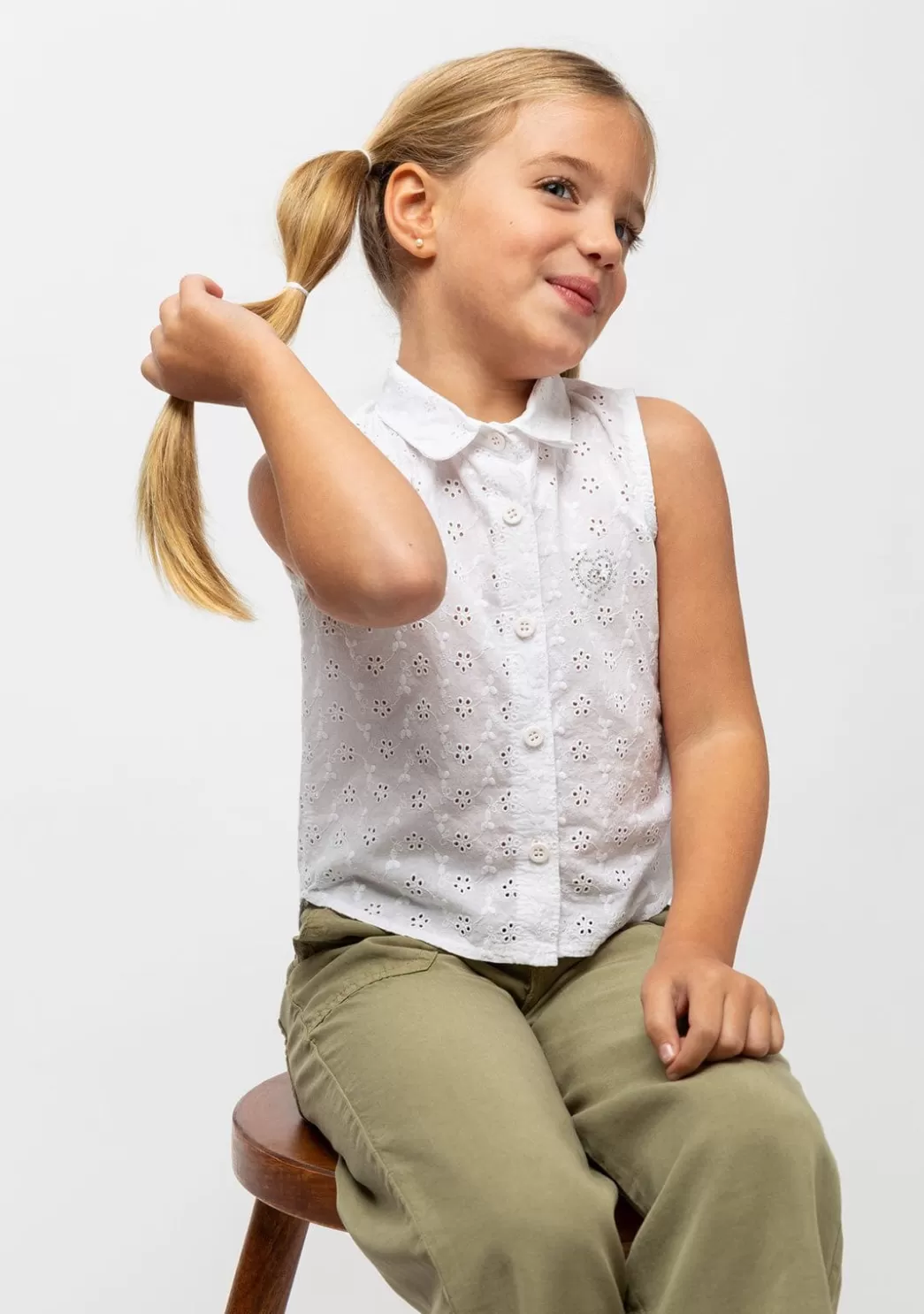 Outlet Camisa De Niña Troquelada Blanco Camisetas