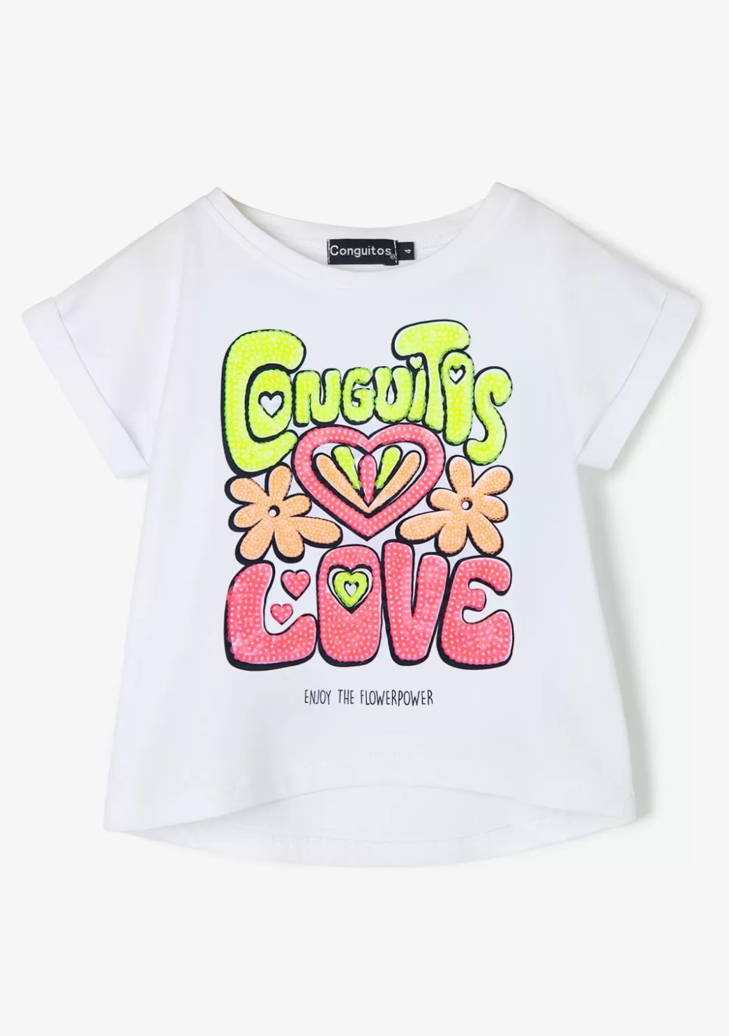 Shop Camiseta Blanca De Lentejuelas Love Fluor De Niña Camisetas