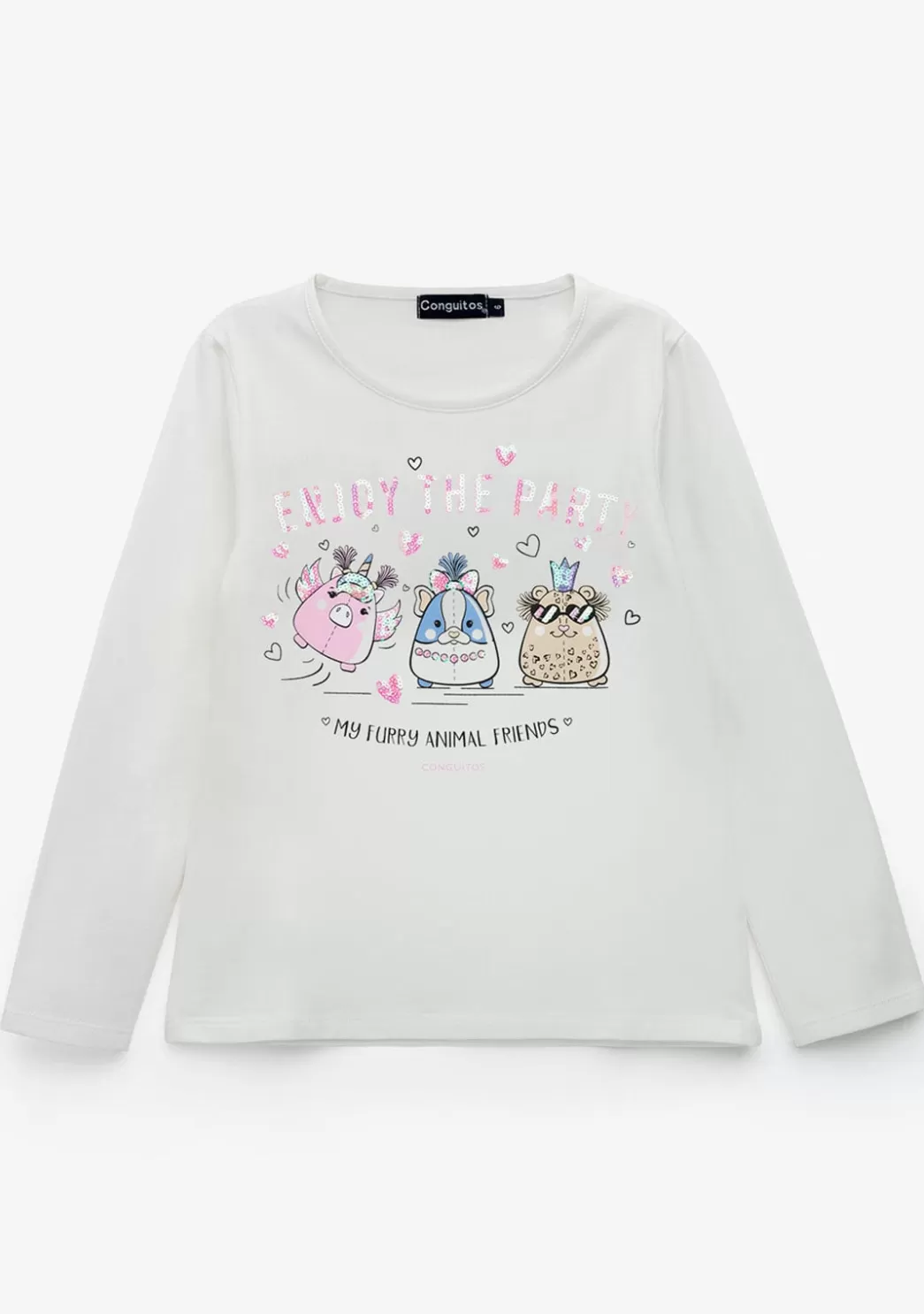 Best Sale Camiseta De Niña Animal Friends Blanco Camisetas | Camisetas Manga Larga