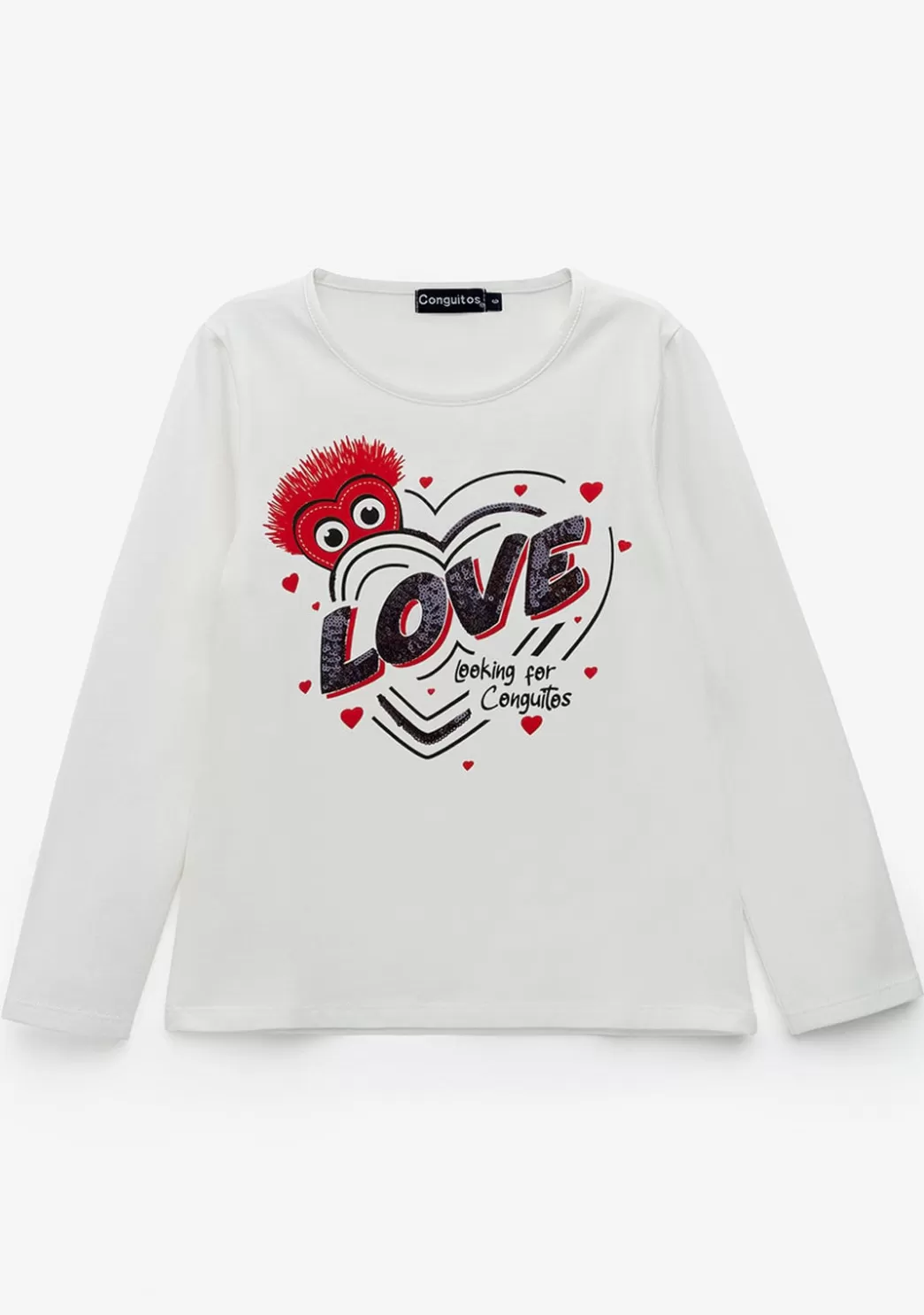 Fashion Camiseta De Niña Corazón Lentejuelas Blanco Camisetas | Camisetas Manga Larga