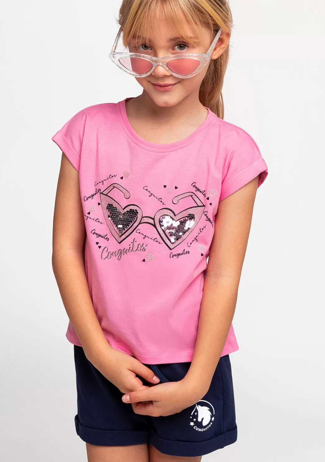 Clearance Camiseta De Niña Gafas Corazón Rosa Camisetas