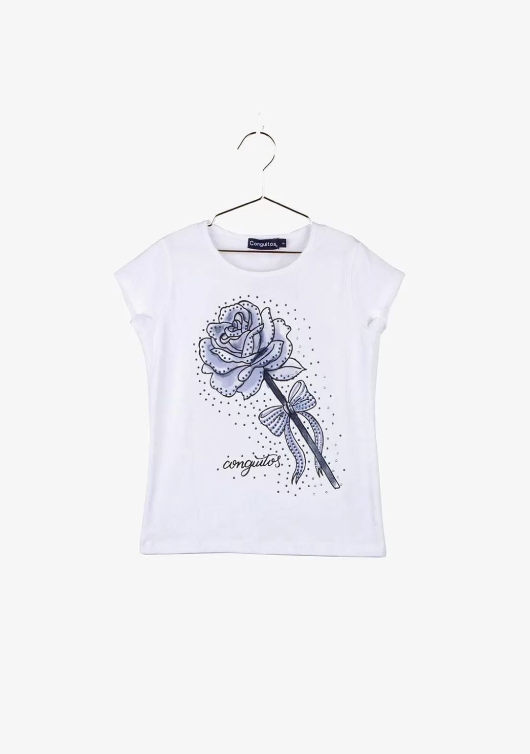 Cheap Camiseta De Niña Rosa Strass Celeste Camisetas