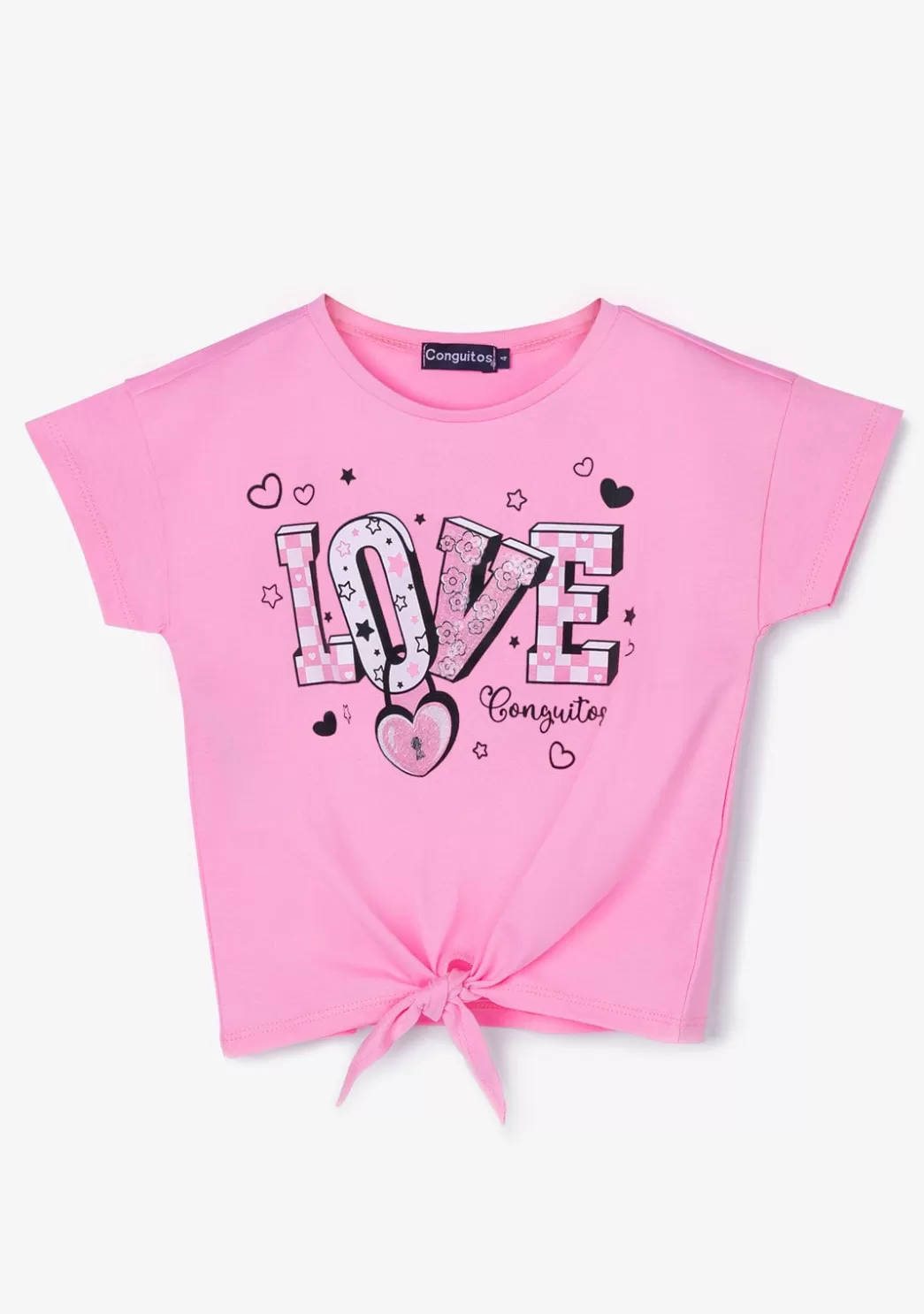 Hot Camiseta Niña Estampado Anudado Love Rosa Camisetas