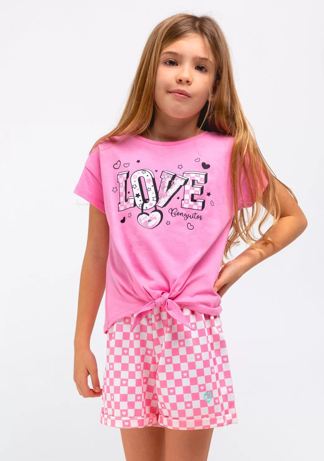 Hot Camiseta Niña Estampado Anudado Love Rosa Camisetas