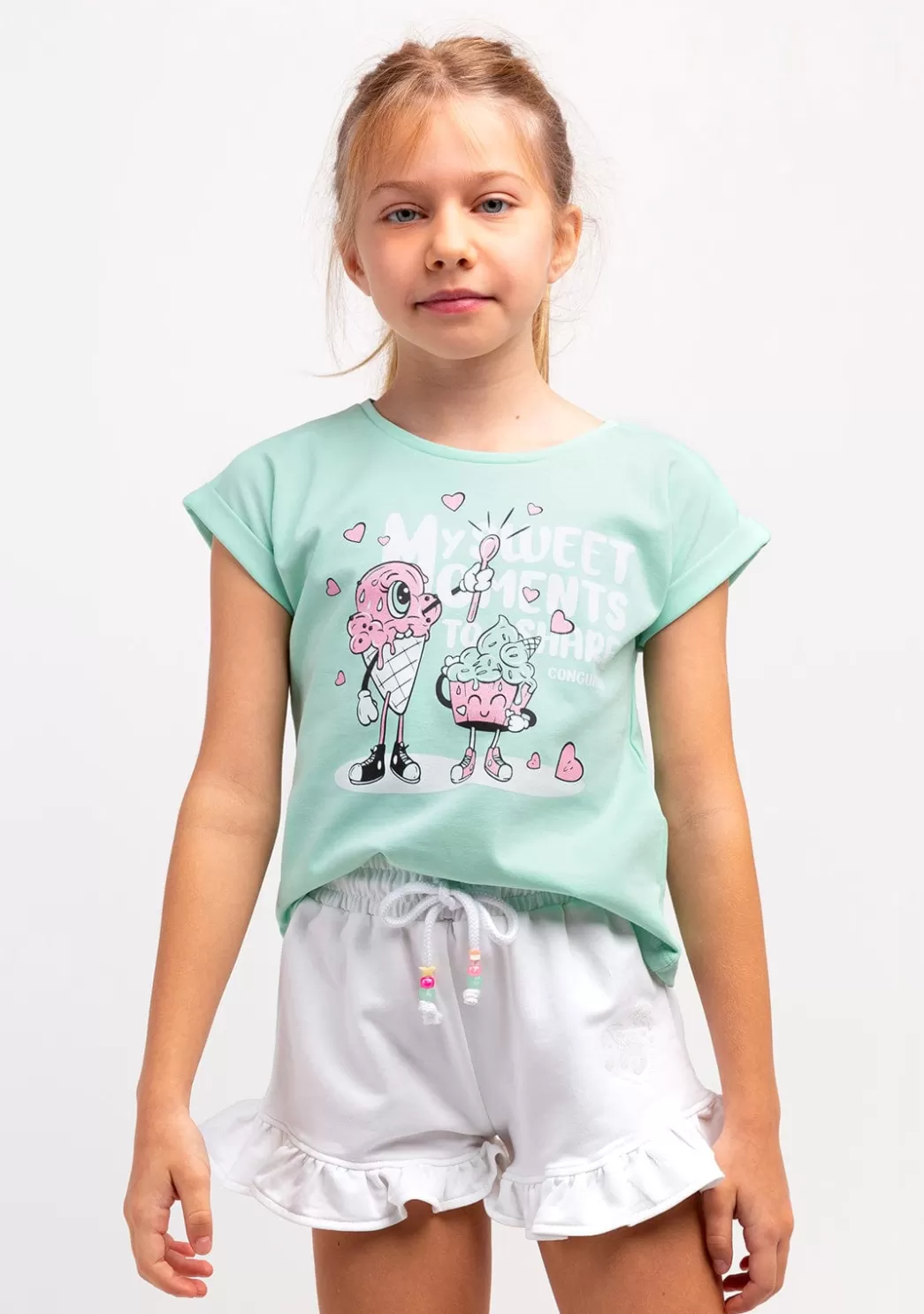 Sale Camiseta Niña Estampado Helado Menta Camisetas