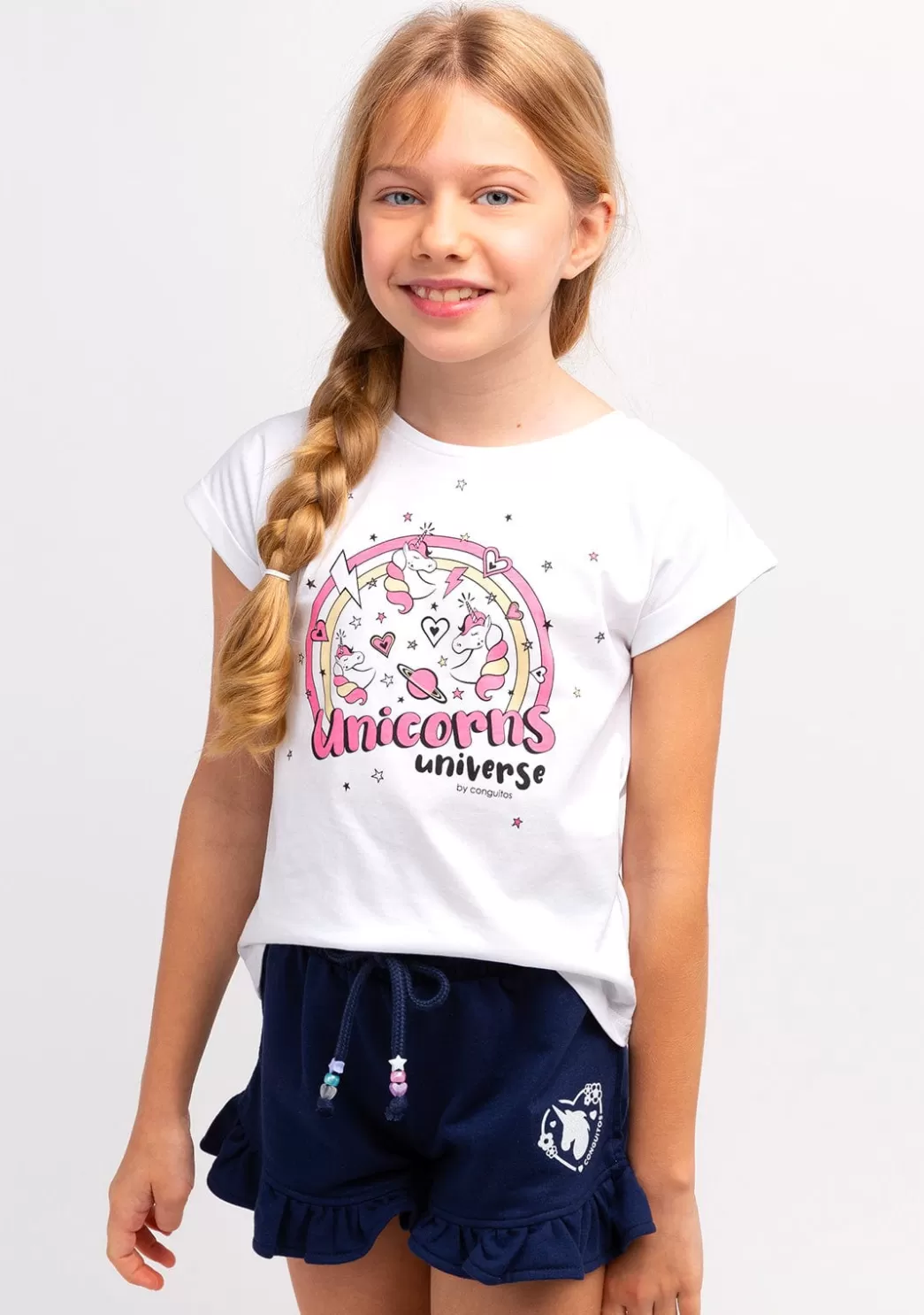 Cheap Camiseta Niña Estampado Unicornio Solar Reactivo Blanco Camisetas