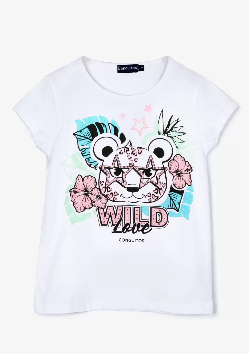 Store Camiseta Niña Leopardo Glitter Blanco Camisetas