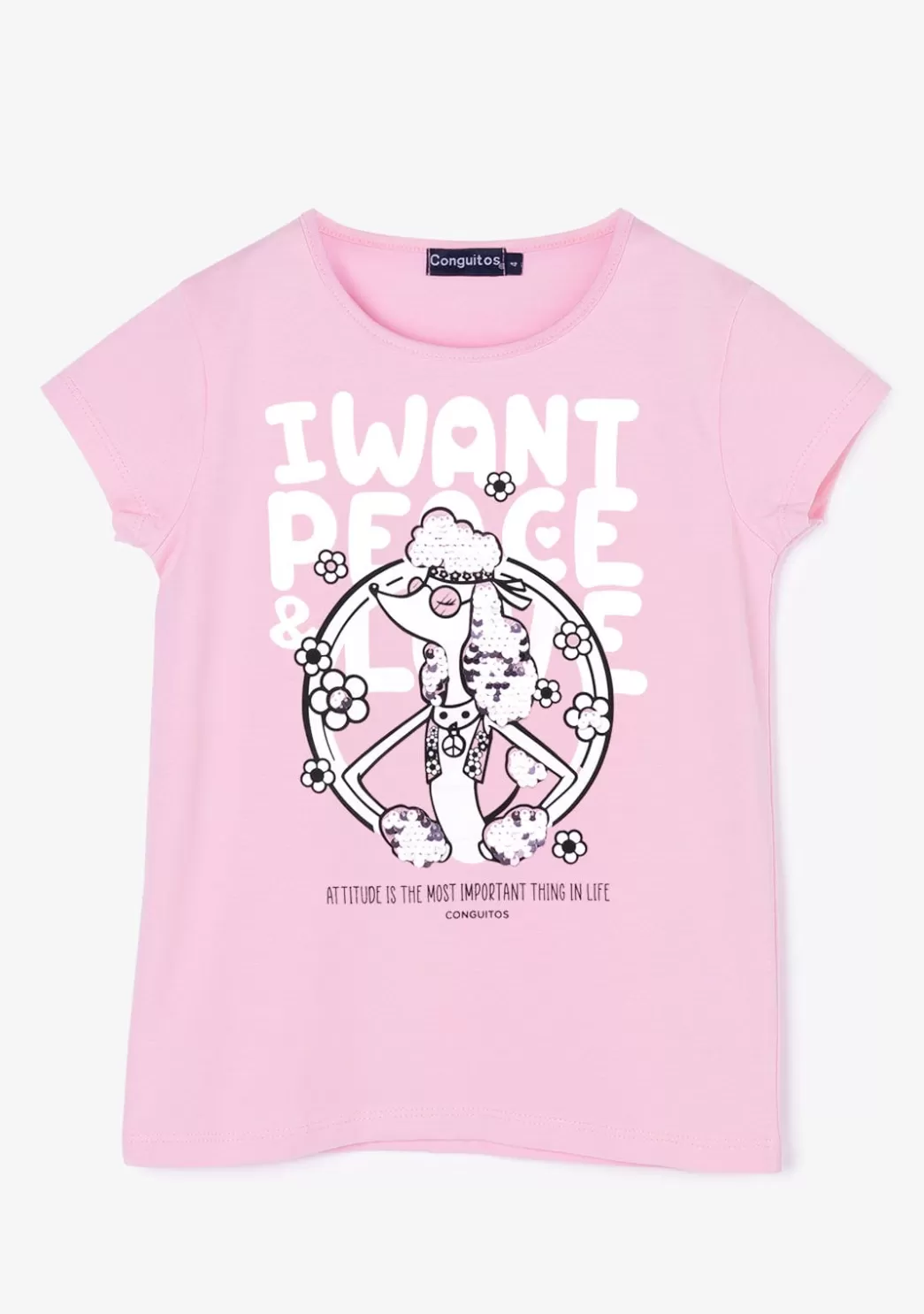 Hot Camiseta Niña Perrito Lentejuelas Rosa Camisetas