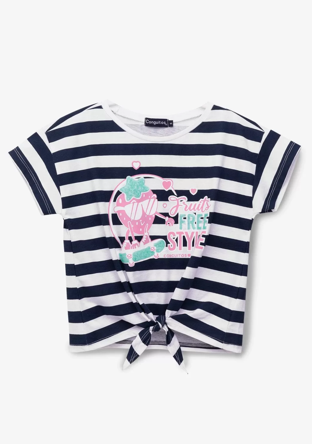 Flash Sale Camiseta Niña Rayas Estampado Fresas Anudada Camisetas