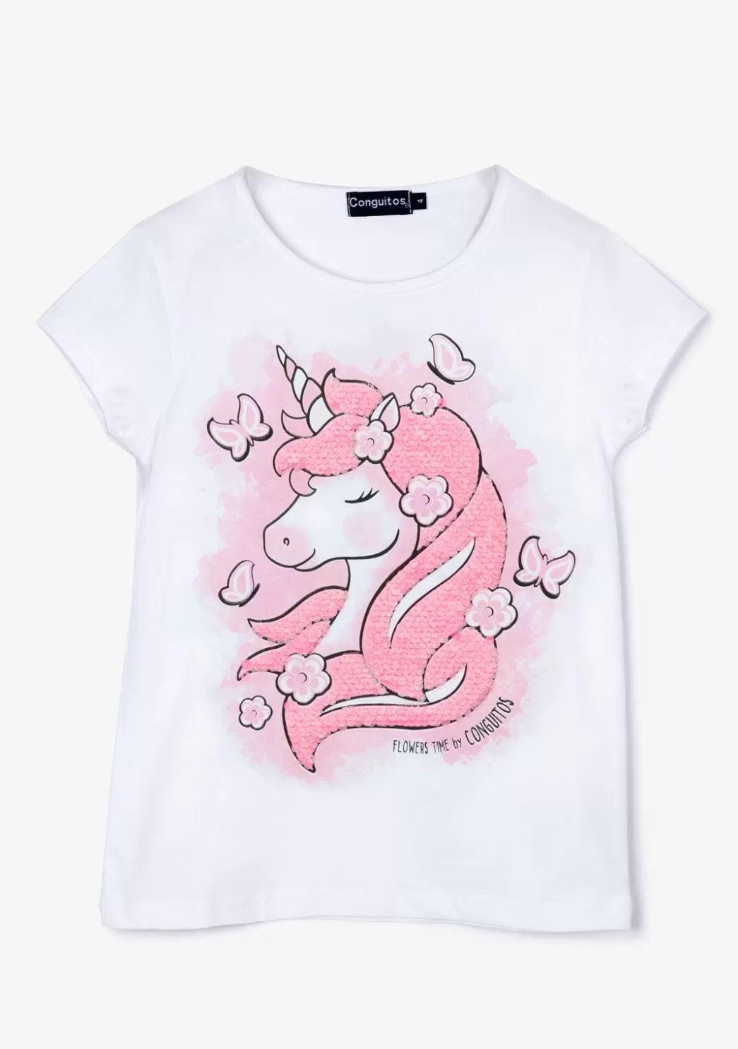 Hot Camiseta Niña Unicornio Lentejuelas Blanca Camisetas