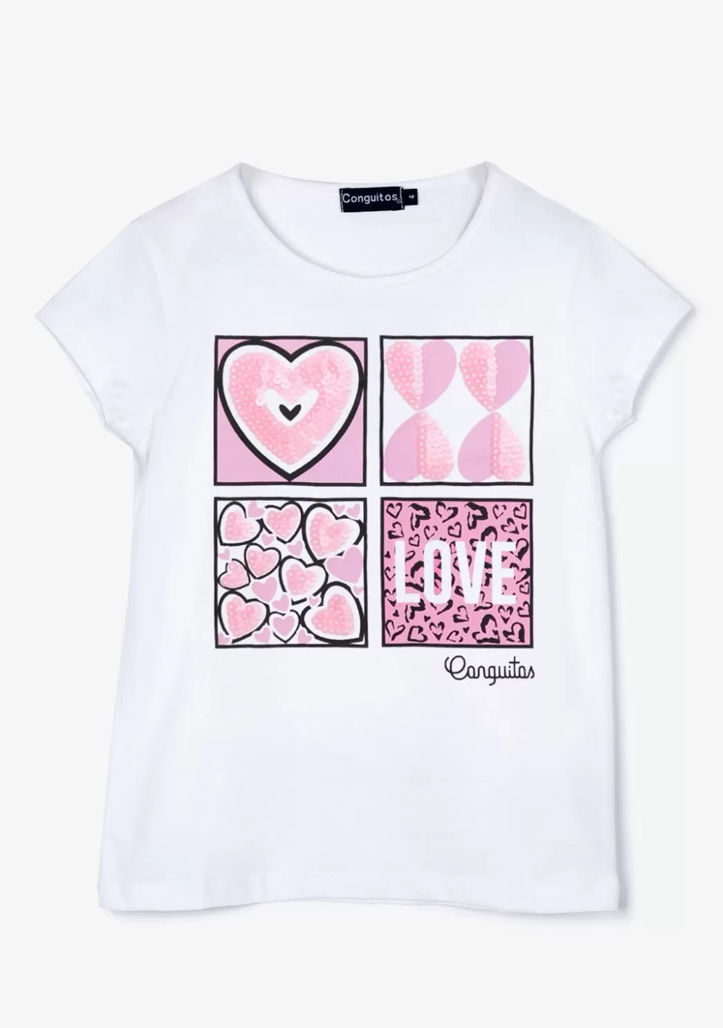 Hot Camiseta Sequinned Hearts Blanca De Niña Camisetas