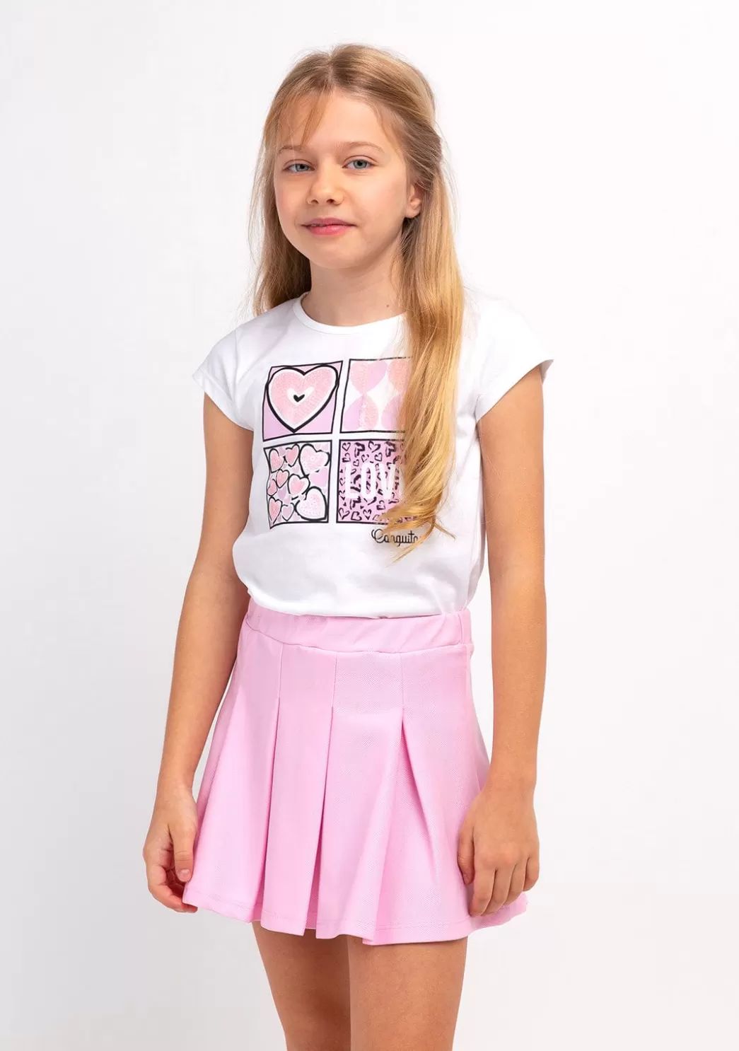 Hot Camiseta Sequinned Hearts Blanca De Niña Camisetas