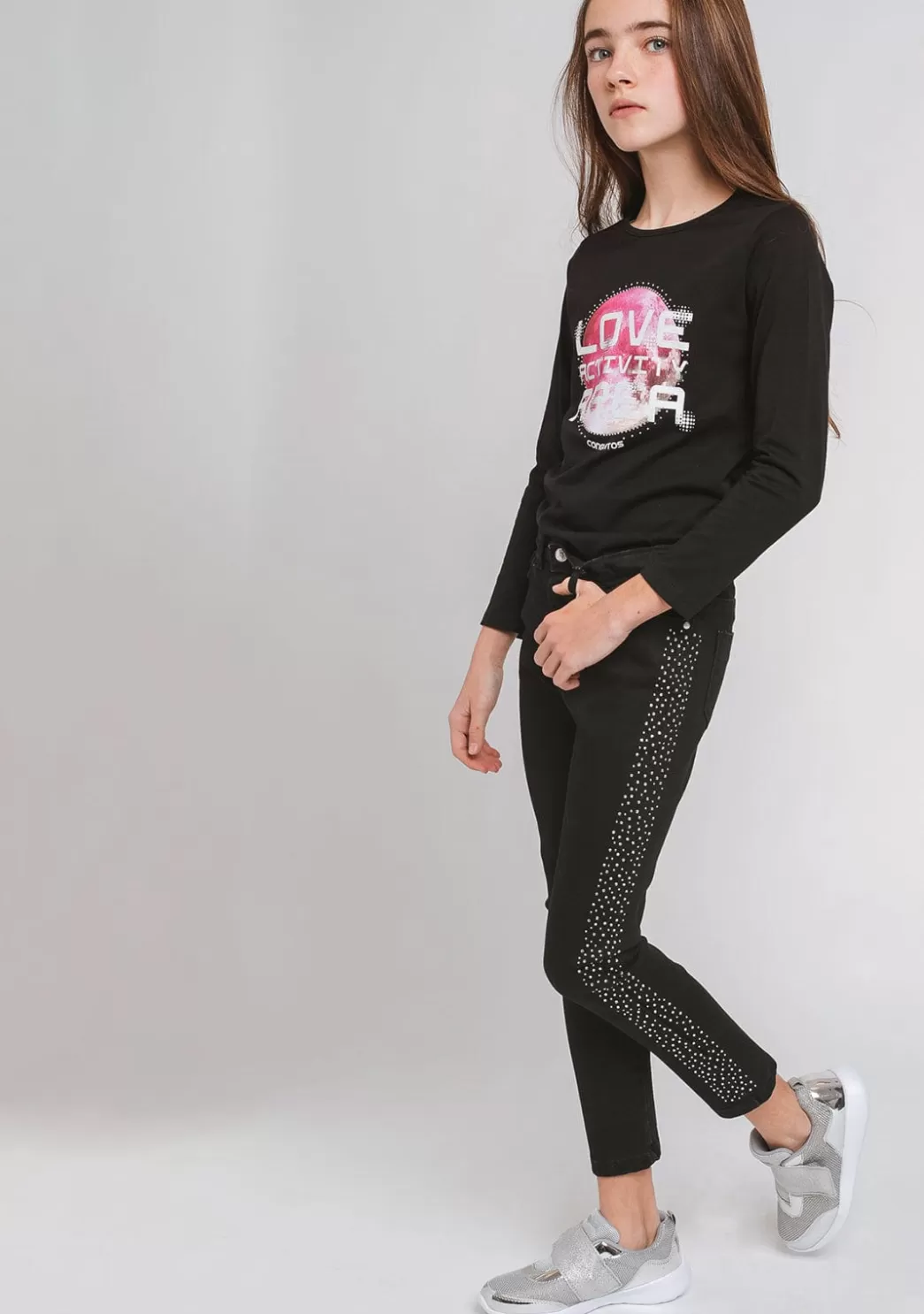 Clearance Jeans De Niña Lateral Strass Negro Pantalones Y Leggins