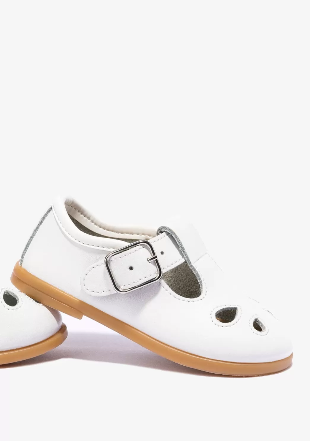 Fashion Pepitos De Bebé Hebilla Napa Blanco Bailarinas | Zapatos De Ceremonia