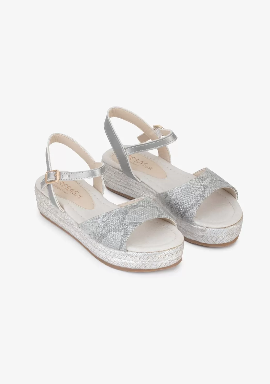 Clearance Sandalias Cuña De Niña Serpiente Plata Sandalias | Alpargatas