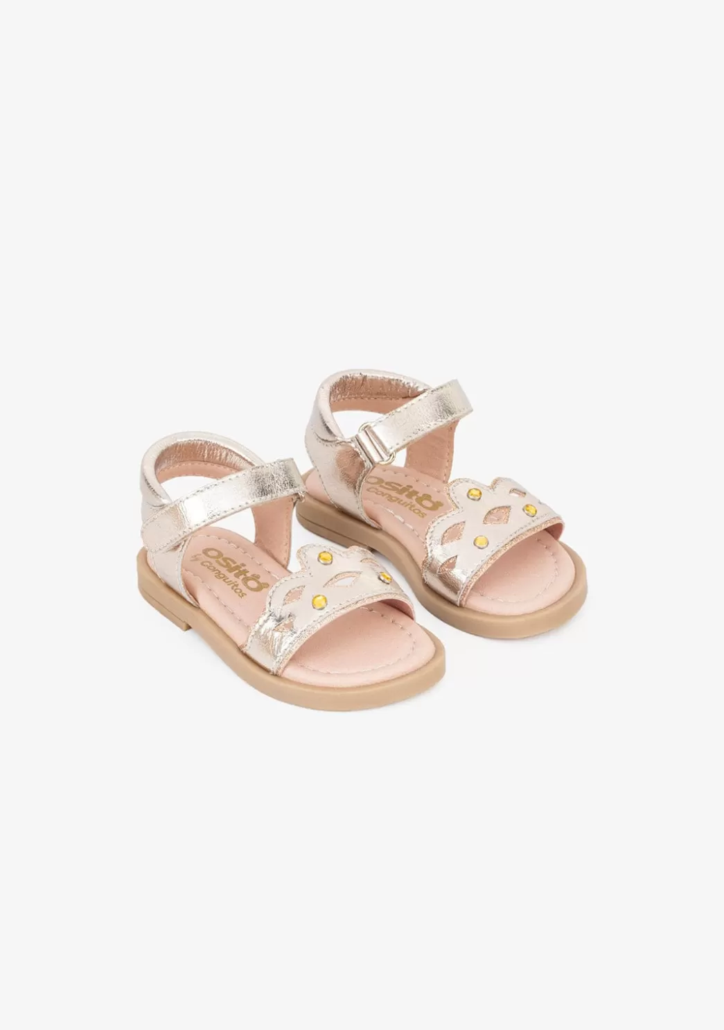 Flash Sale Sandalias De Bebé Corona Piel Platino Sandalias