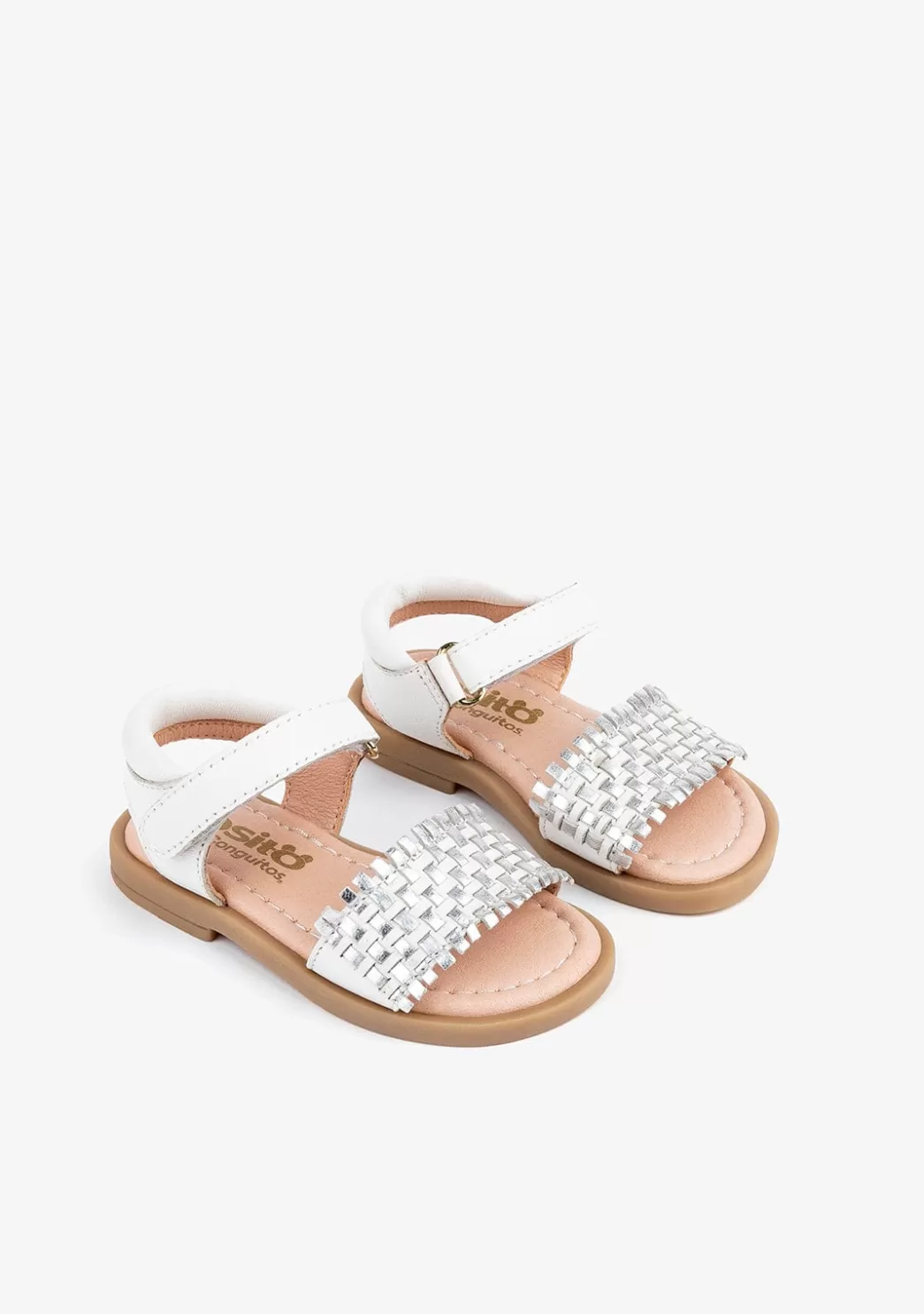 Clearance Sandalias De Bebé Piel Trenzada Blanco/Plata Sandalias