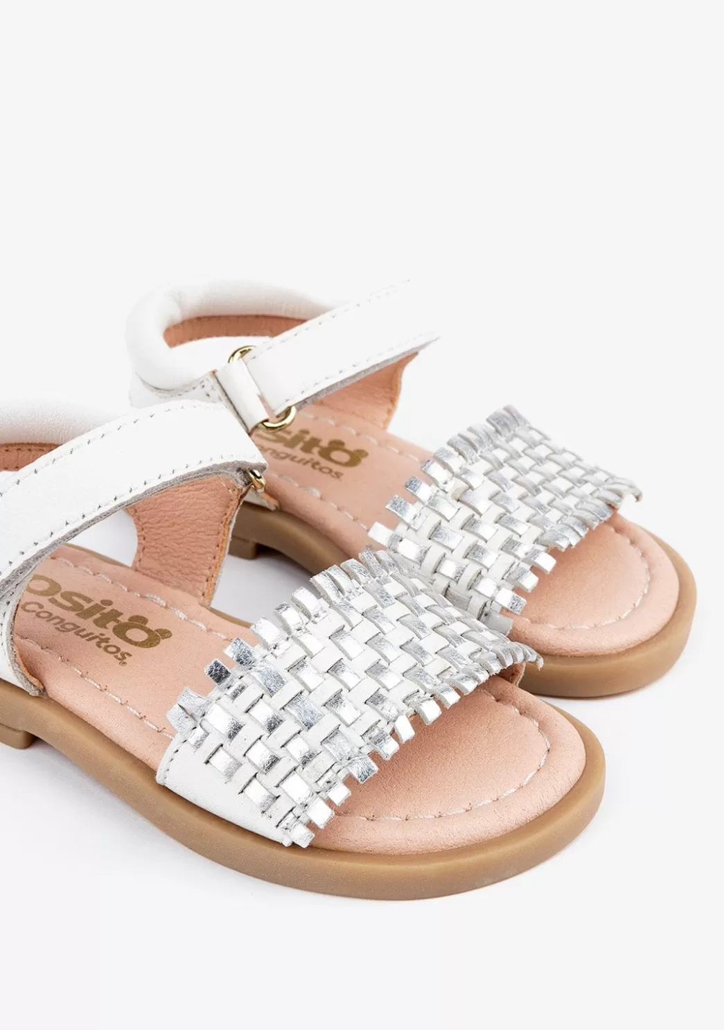 sandalias_de_beb_piel_trenzada_blancoplata_3.webp Clearance Sandalias De Bebé Piel Trenzada Blanco/Plata Sandalias