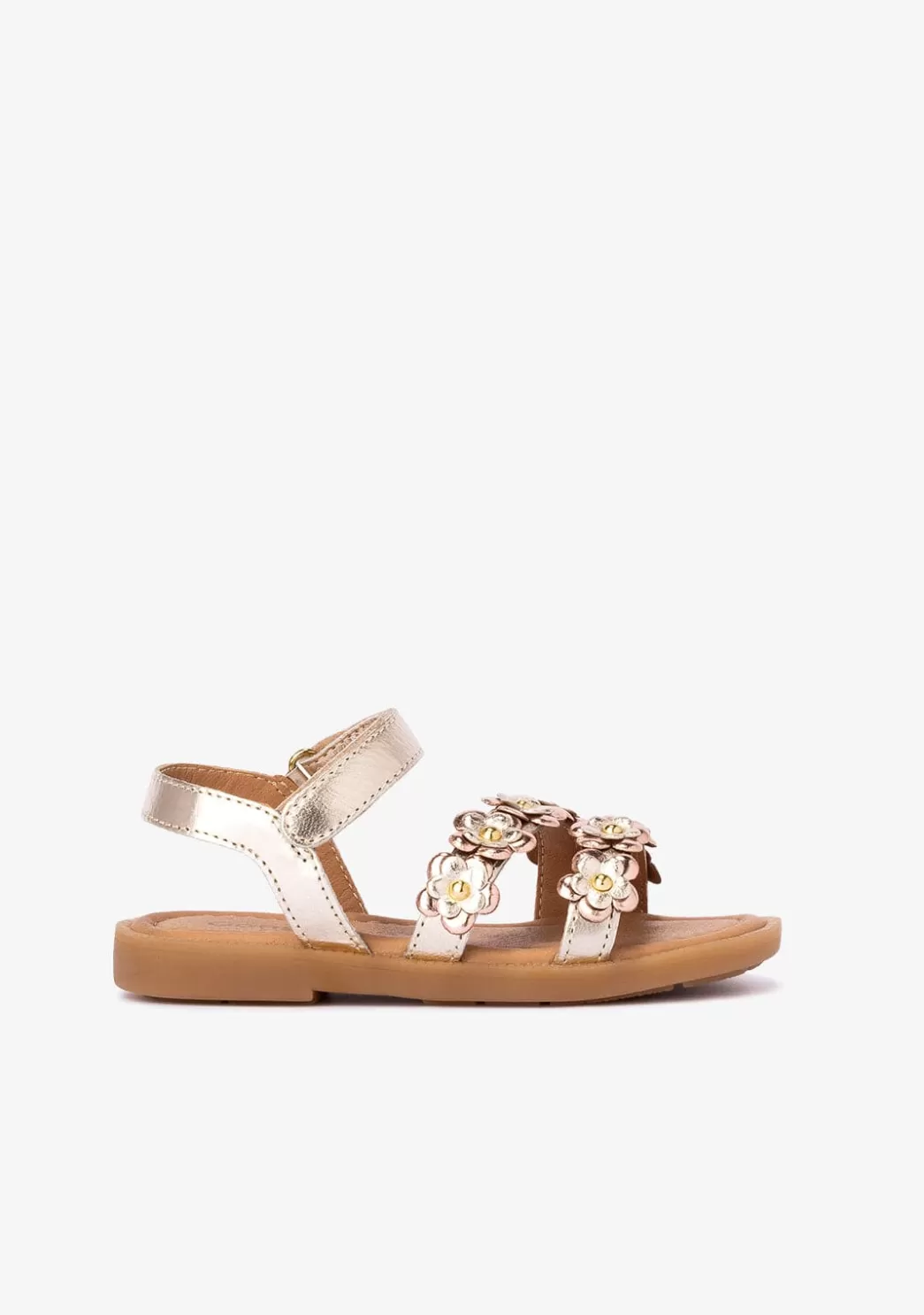 Best Sale Sandalias De Niña Flores Napa Oro Sandalias