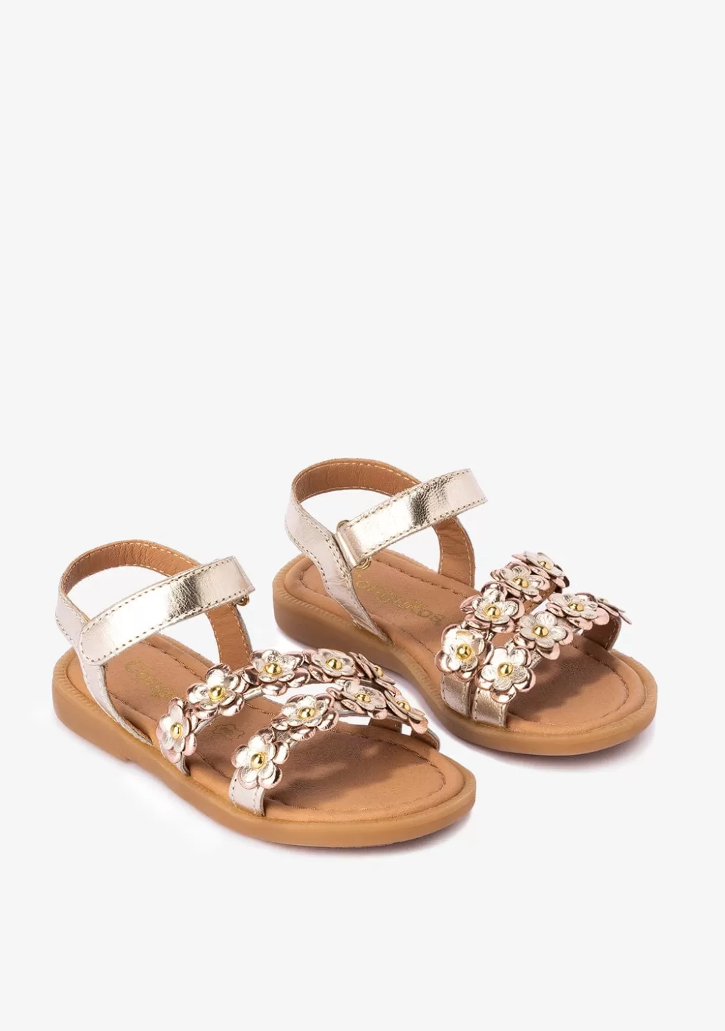 Best Sale Sandalias De Niña Flores Napa Oro Sandalias