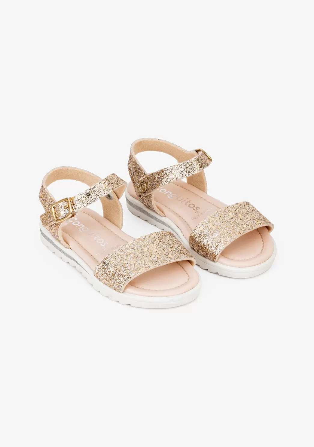 New Sandalias De Niña Glitter Platino Sandalias