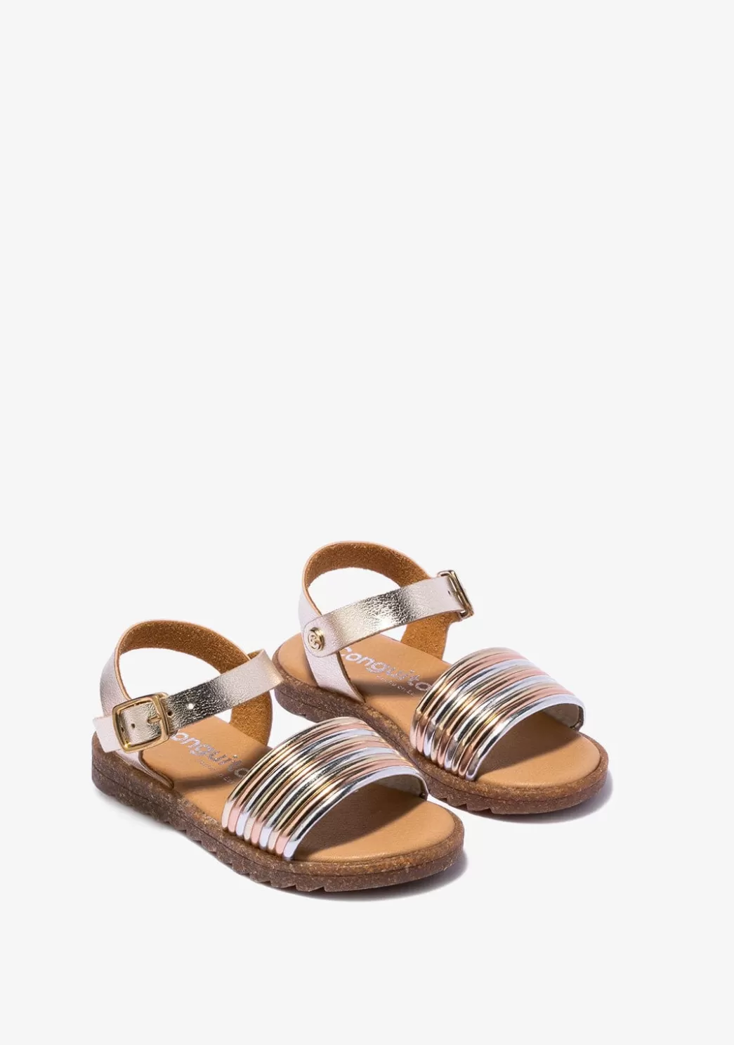 Clearance Sandalias De Niña Metalizado Platino Multicolor Sandalias