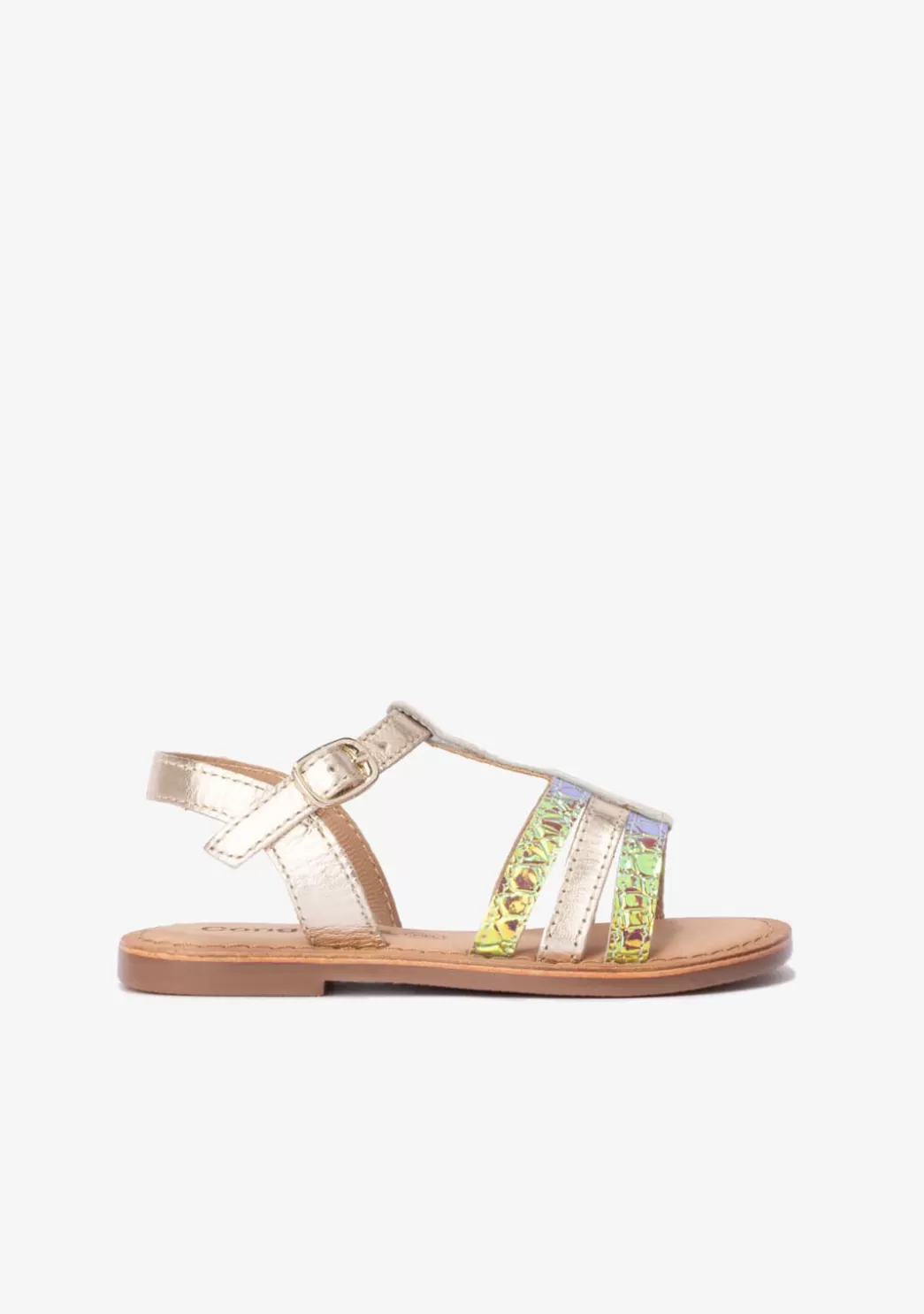 Flash Sale Sandalias De Niña Textura Napa Oro Sandalias