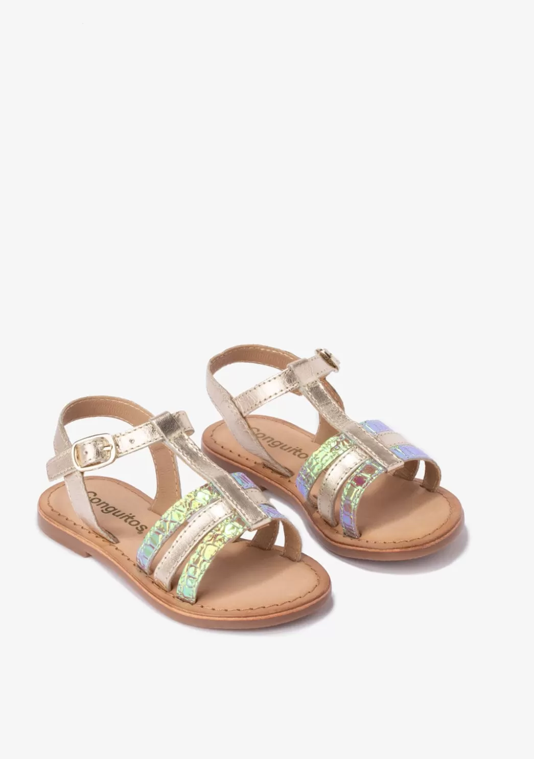 Flash Sale Sandalias De Niña Textura Napa Oro Sandalias