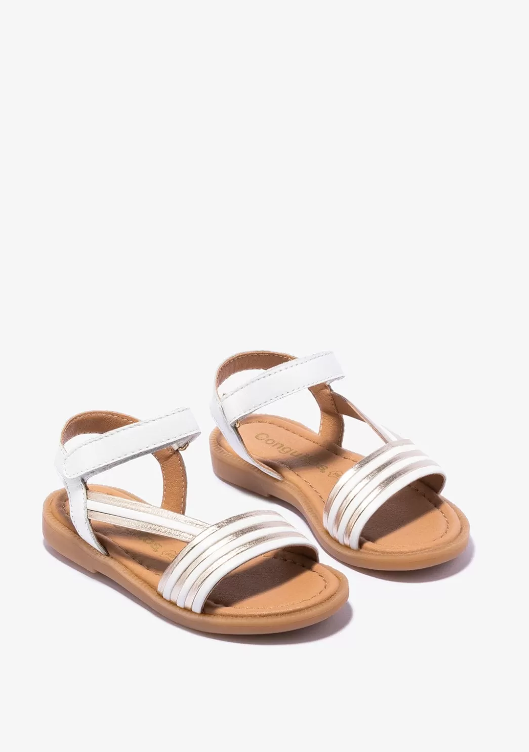 Best Sandalias De Niña Tira Adherente Napa Blanco Oro Sandalias | Zapatos De Ceremonia