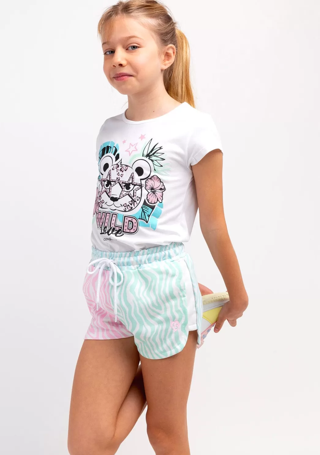 Fashion Short Niña Felpa Estampado Cebra Multicolor Shorts
