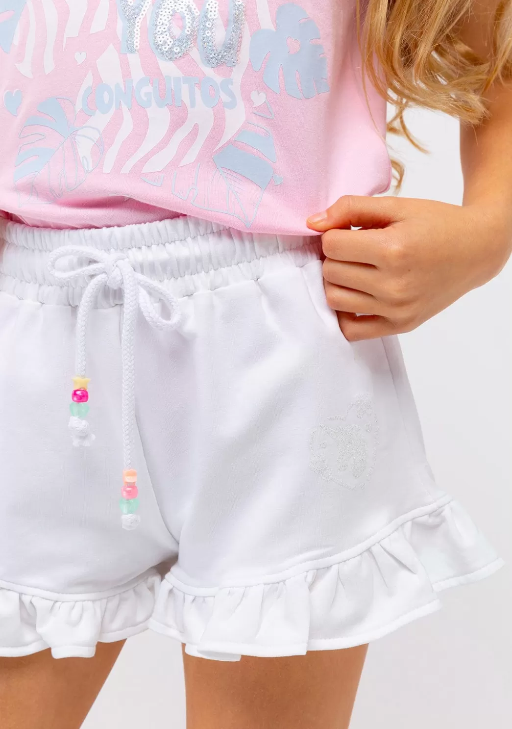 Flash Sale Short Niña Felpa Unicornio Blanco Shorts