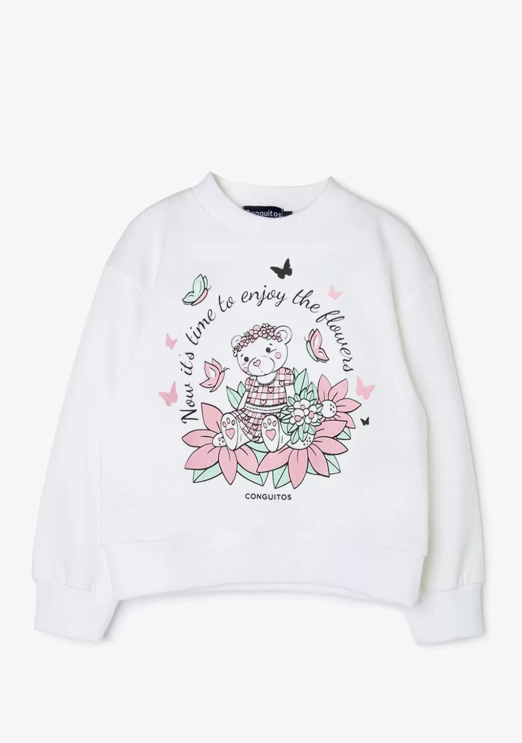 Cheap Sudadera De Niña Blanco Oso Glitter Flores Sudaderas