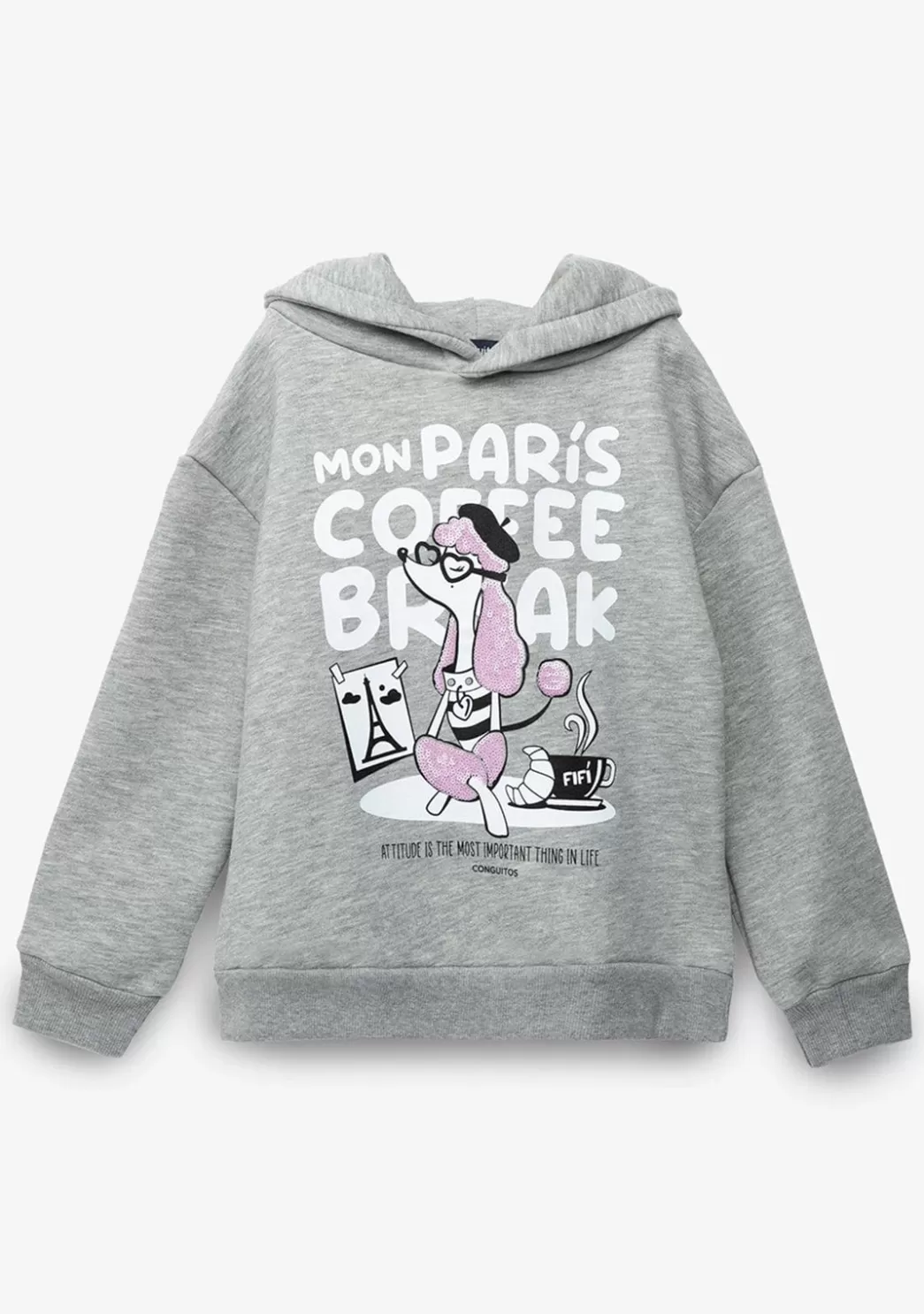 Sale Sudadera De Niña Capucha Puppy Paris Gris Sudaderas