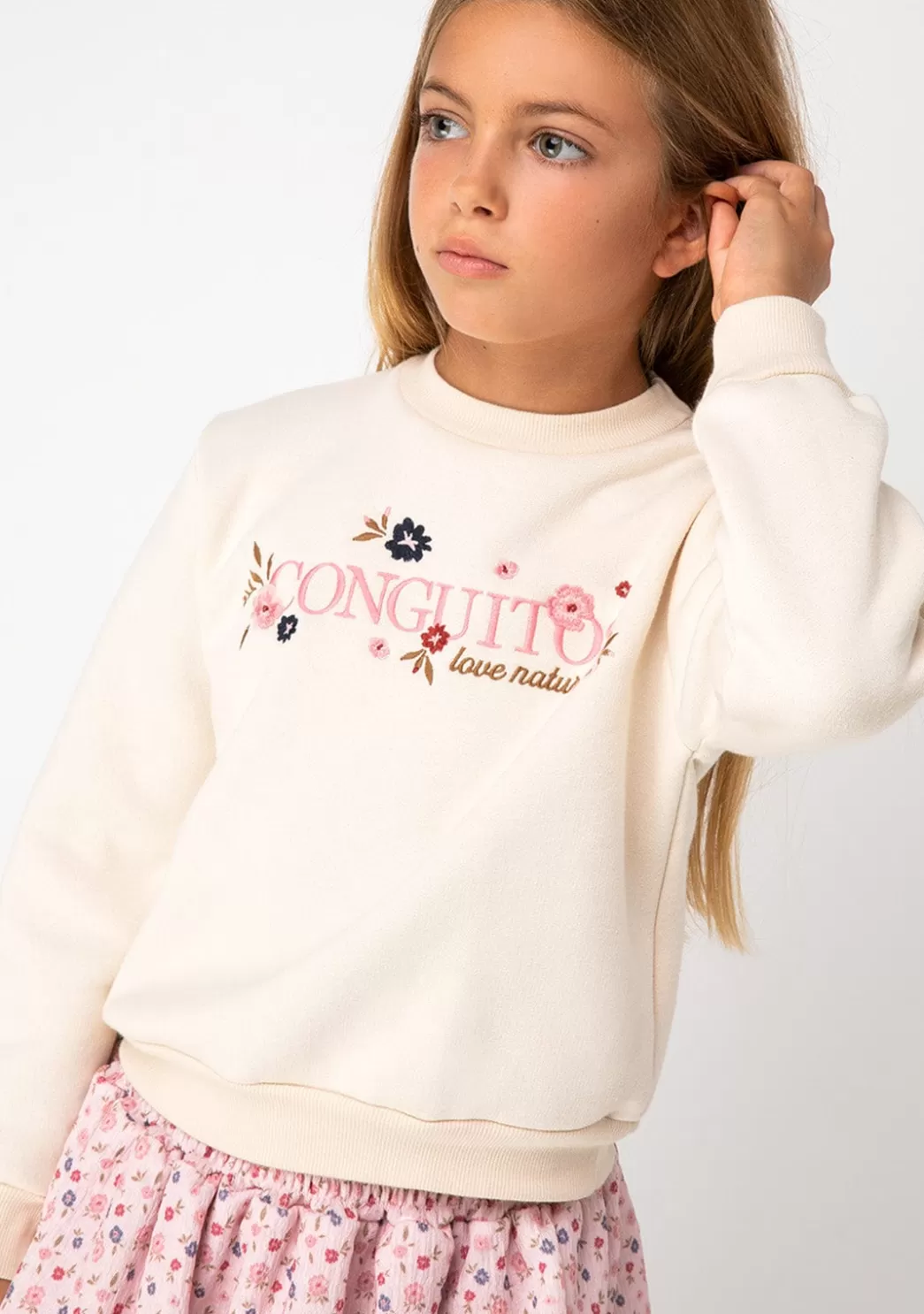 Clearance Sudadera De Niña Flores Beige Sudaderas