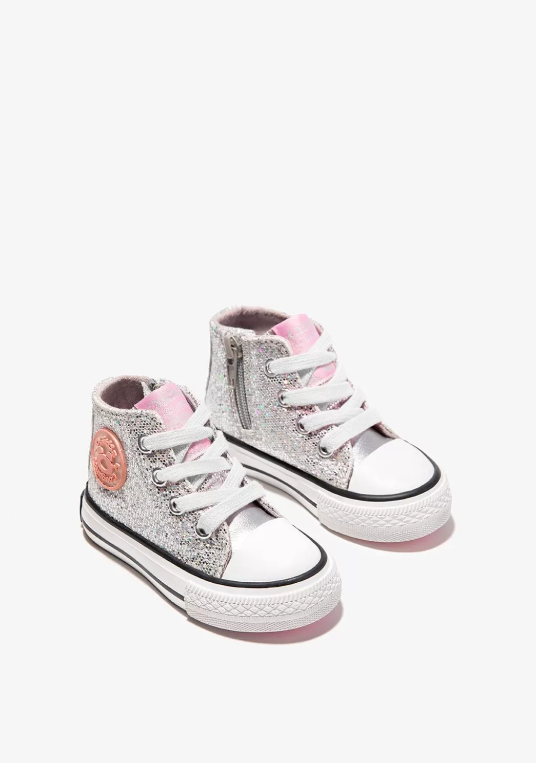 Shop Zapatillas Altas De Bebé Glitter Plata Zapatillas | Zapatillas