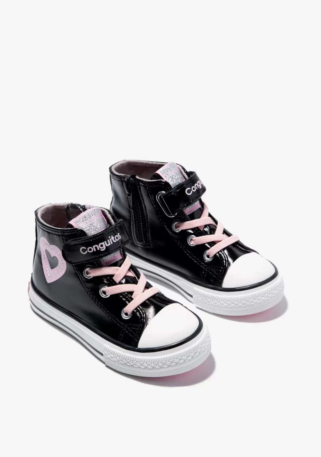 Cheap Zapatillas Altas De Niña Charol Corazón Negro Zapatillas