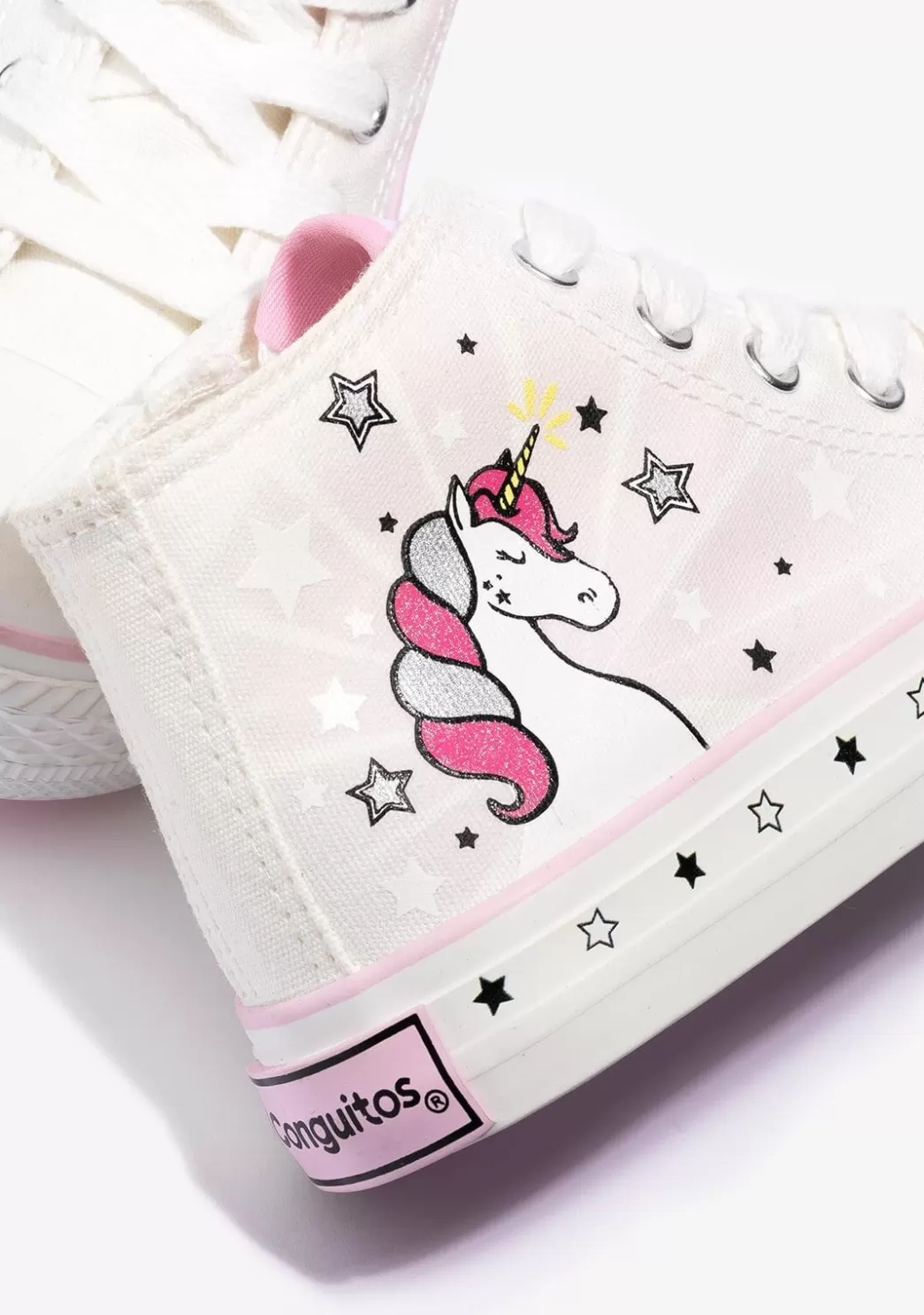 Discount Zapatillas Altas De Niña Unicornio Solar Lona Blanco Zapatillas