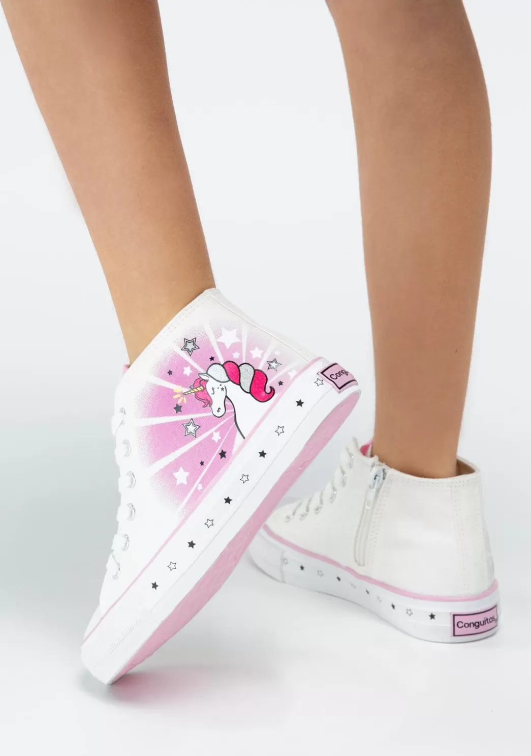 Discount Zapatillas Altas De Niña Unicornio Solar Lona Blanco Zapatillas